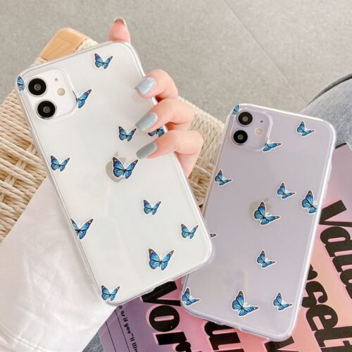 Cute small Blue Butterfly Shockproof Phone Case For iphone 11Pro Max 7 8 plus X XR XS Max Soft Silicone Transparent Back Cover