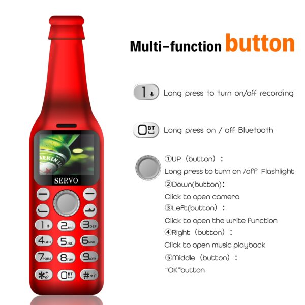 Unleash Style and Functionality with SERVO V8 Wine Bottle Mini Phone - A Bluetooth Dialer with Magic Voice and One-Key Recorder