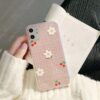 INS cute minimalist cherry small daisy pink plaid phone case for iPhone 11 pro MAX Xs MAX Xr X 7 8 plus soft TPU back cover
