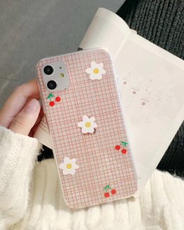 INS cute minimalist cherry small daisy pink plaid phone case for iPhone 11 pro MAX Xs MAX Xr X 7 8 plus soft TPU back cover