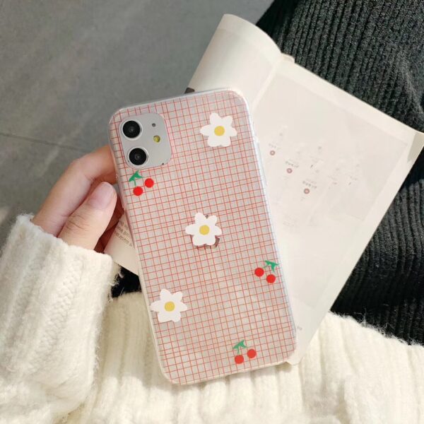 INS cute minimalist cherry small daisy pink plaid phone case for iPhone 11 pro MAX Xs MAX Xr X 7 8 plus soft TPU back cover INS cute minimalist cherry small daisy pink plaid phone case for iPhone 11 pro MAX Xs MAX Xr X 7 8 plus soft TPU back cover