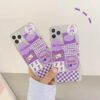 INS Korea, cute purple lattice illustration, small flower phone case