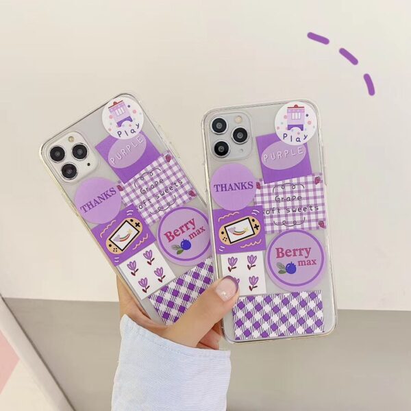 INS Korea, cute purple lattice illustration, small flower phone case