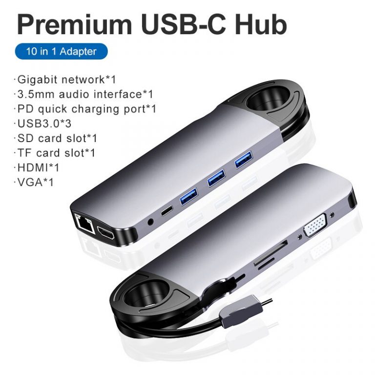 10 In 1 USB Hub For MacBook - USB C To HDMI/VGA/RJ45 Adapter Type-c USB 3.0 Hub - Your Ultimate Docking Station On The Go