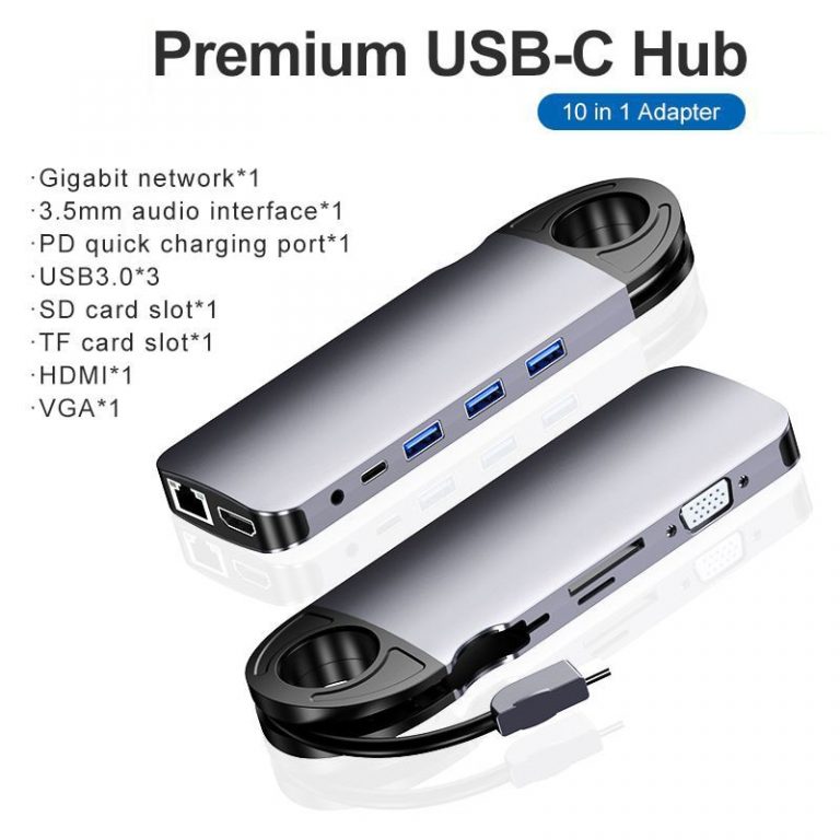 Boost Your MacBook Experience with the Ultimate 10-in-1 USB Hub: USB C to HDMI/VGA/RJ45 Thunderbolt 3 Adapter - Fast Charging, Versatile Connectivity