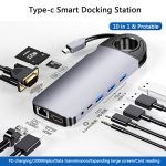 10 In 1 USB Hub For MacBook USB C To HDMI/VGA/RJ45 Thunderbolt 3