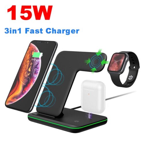 15W 3in1 Qi Wireless Charger Stand for iPhone 11 XS XR