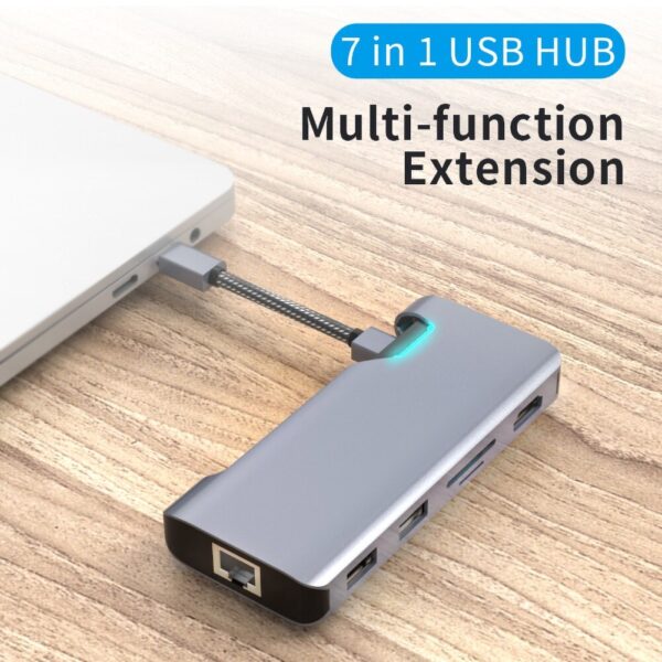 7in1 Type-C USB-C to HDMI RJ45 USB 3.0 PD Charging Hub