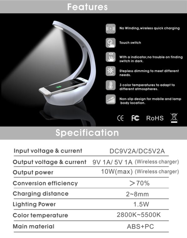 Ajustable Lamp Wireless Charger Qi Fast Charge Ajustable Lamp Wireless Charger Qi Fast Charge