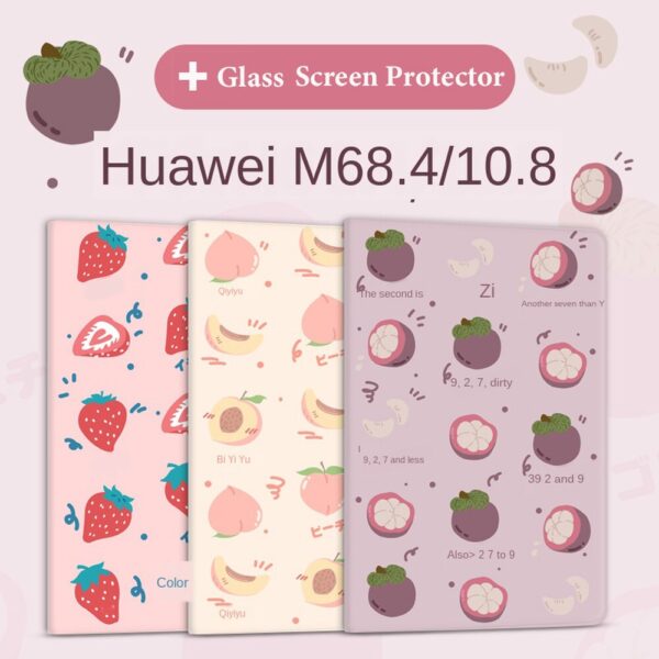 Cute Cartoon Fruit Painted Tablet Case for Huawei M6 10.8-Inch Cover M6 8.4-Inch Smart Stand Flip Case Silicone Protective Coque