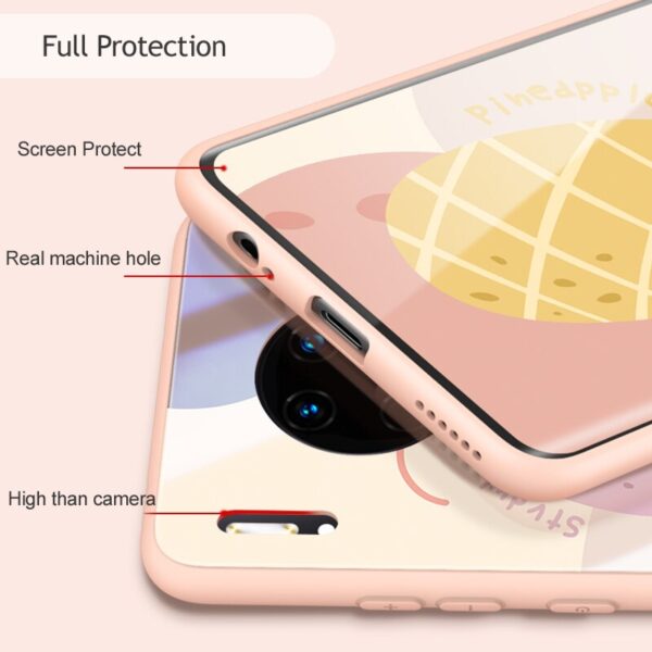Fruit pineapple pattern Liquid silicone + Tempered Glass Case For Huawei Mate