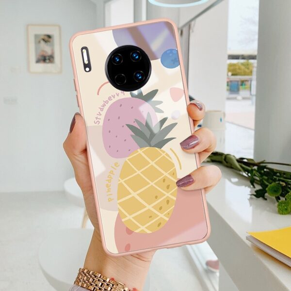 Fruit pineapple pattern Liquid silicone + Tempered Glass Case For Huawei Mate