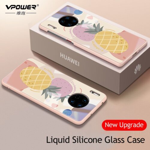 Fruit pineapple pattern Liquid silicone + Tempered Glass Case For Huawei Mate
