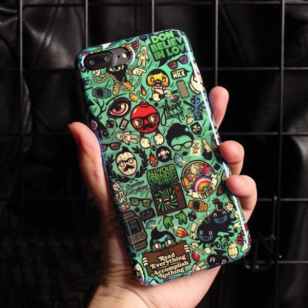 Green Funny Doodle Cartoon Case for iPhone - XS MAX, XS, X, XR, 7, 8 Plus, 6, 6s Plus: Express Your Style with High-End Emboss Painting Soft Case