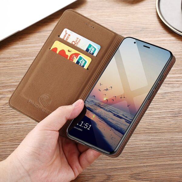 Grid Genuine Leather Flip Case For Apple iPhone 12 11 Pro PHOPEER Genuine Leather Flip Case for iPhone β Elegant Business Protection