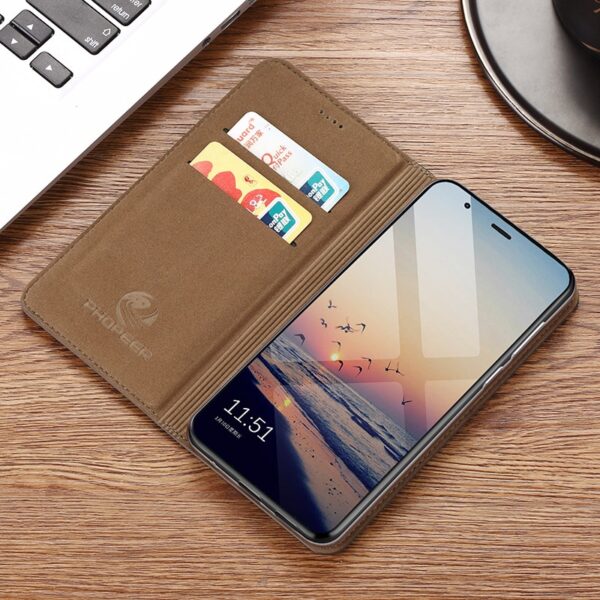 Grid Genuine Leather Flip Case For Apple iPhone 12 11 Pro PHOPEER Genuine Leather Flip Case for iPhone β Elegant Business Protection