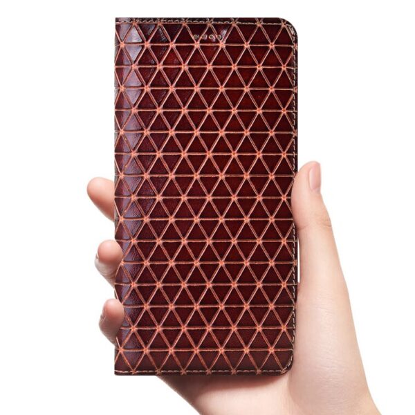 Grid Genuine Leather Flip Case For Apple iPhone 12 11 Pro PHOPEER Genuine Leather Flip Case for iPhone β Elegant Business Protection