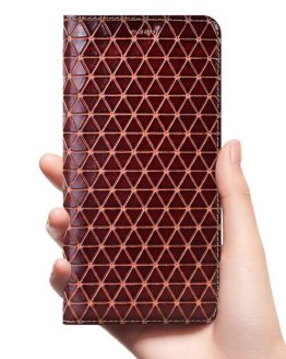 Grid Genuine Leather Flip Case For Apple iPhone 12 11 Pro