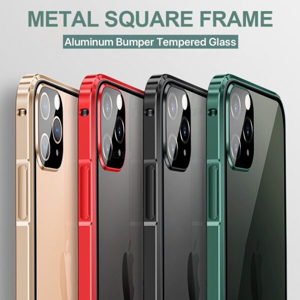 Metal Square Bumper Clear Tempered Glass Case for IPhone 11 Metal Square Bumper Clear Tempered Glass Case for IPhone 11