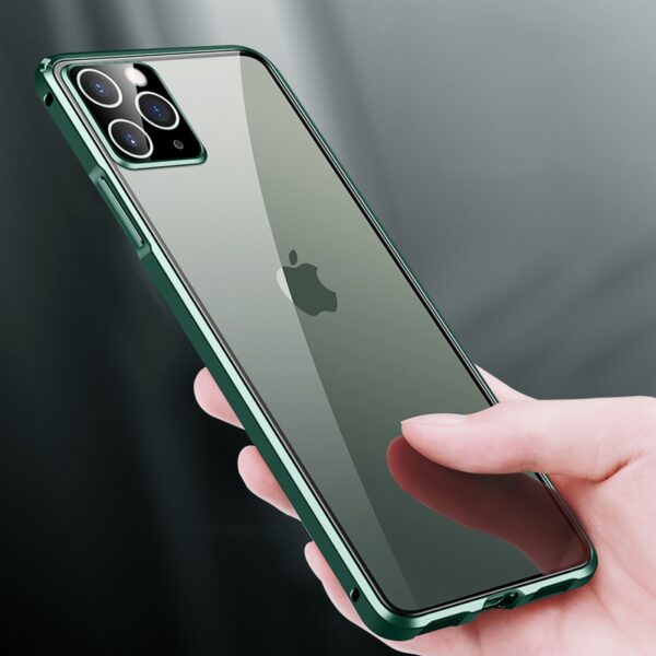 Metal Square Bumper Clear Tempered Glass Case for IPhone 11 Metal Square Bumper Clear Tempered Glass Case for IPhone 11
