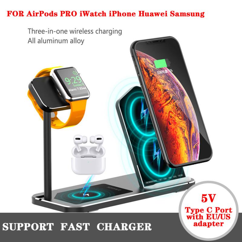 QI Fast Wireless Charger Stand Dock 3 in 1 Aluminum Alloy