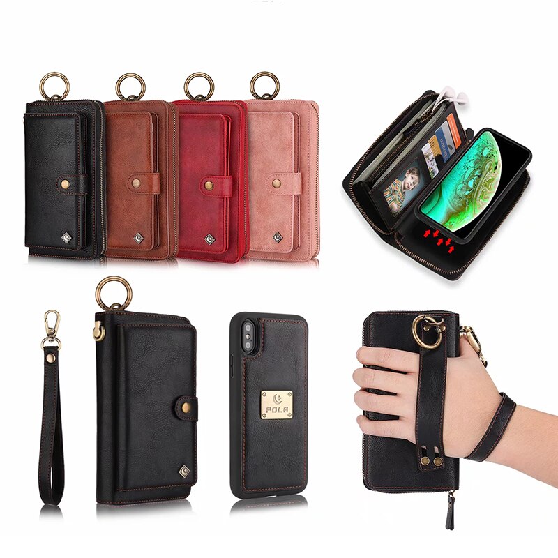 Slot Wallet Leather Case For iPhone X XR XS Max Case Zipper