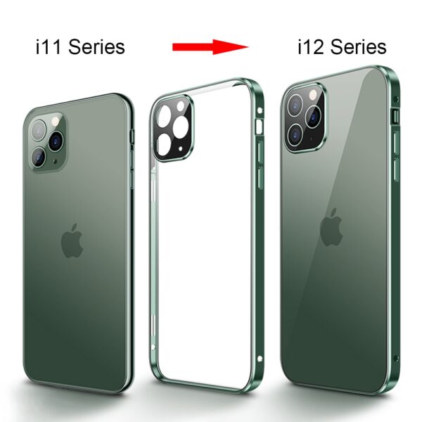 Square Edge Metal Bumper Double Sided Glass Case For iPhone 11