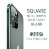 Square Edge Metal Bumper Double Sided Glass Case For iPhone 11