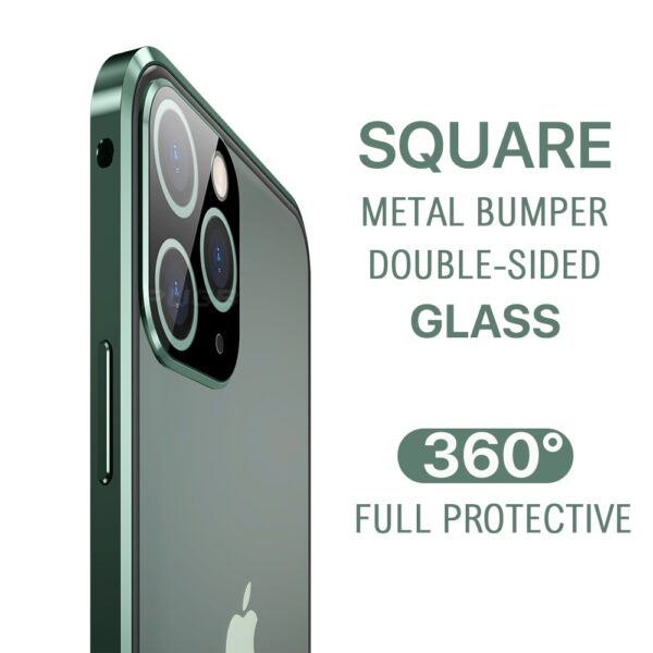 Square Edge Metal Bumper Double Sided Glass Case For iPhone 11