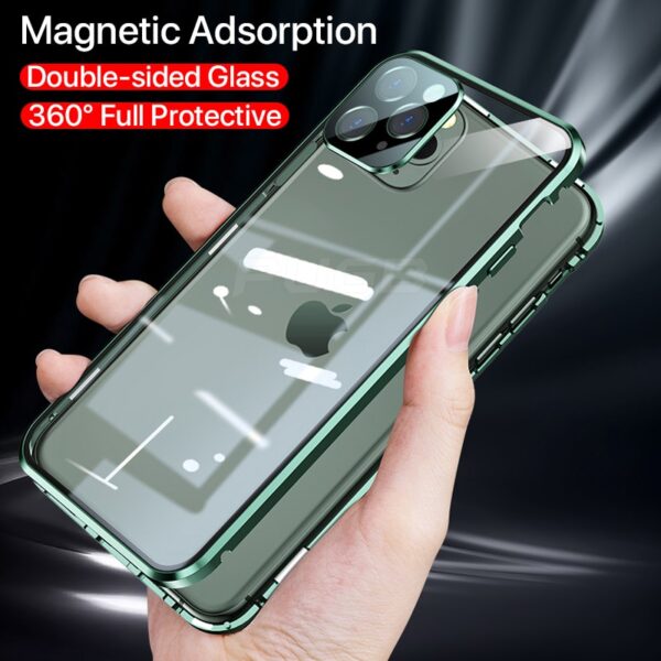 Square Edge Metal Bumper Double Sided Glass Case For iPhone 11
