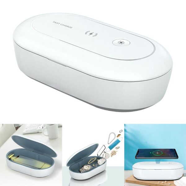 Wireless Charging & UV Sterilizer Box – Clean & Charge Your Phone at the Same Time! USB UV Sterilizer Box – Clean and Charge Your Phone with Wireless Charging and UV Sterilization.