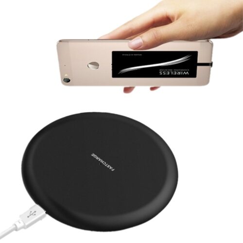 Black Qi wireless charging pad for Xiaomi Redmi, featuring sleek design and compatibility with multiple models