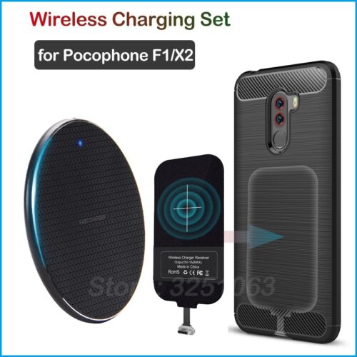 Qi Wireless Charging Pad with Type C Adapter and Phone Case for Xiaomi Poco F1 & X2 - Fast Charging Solution