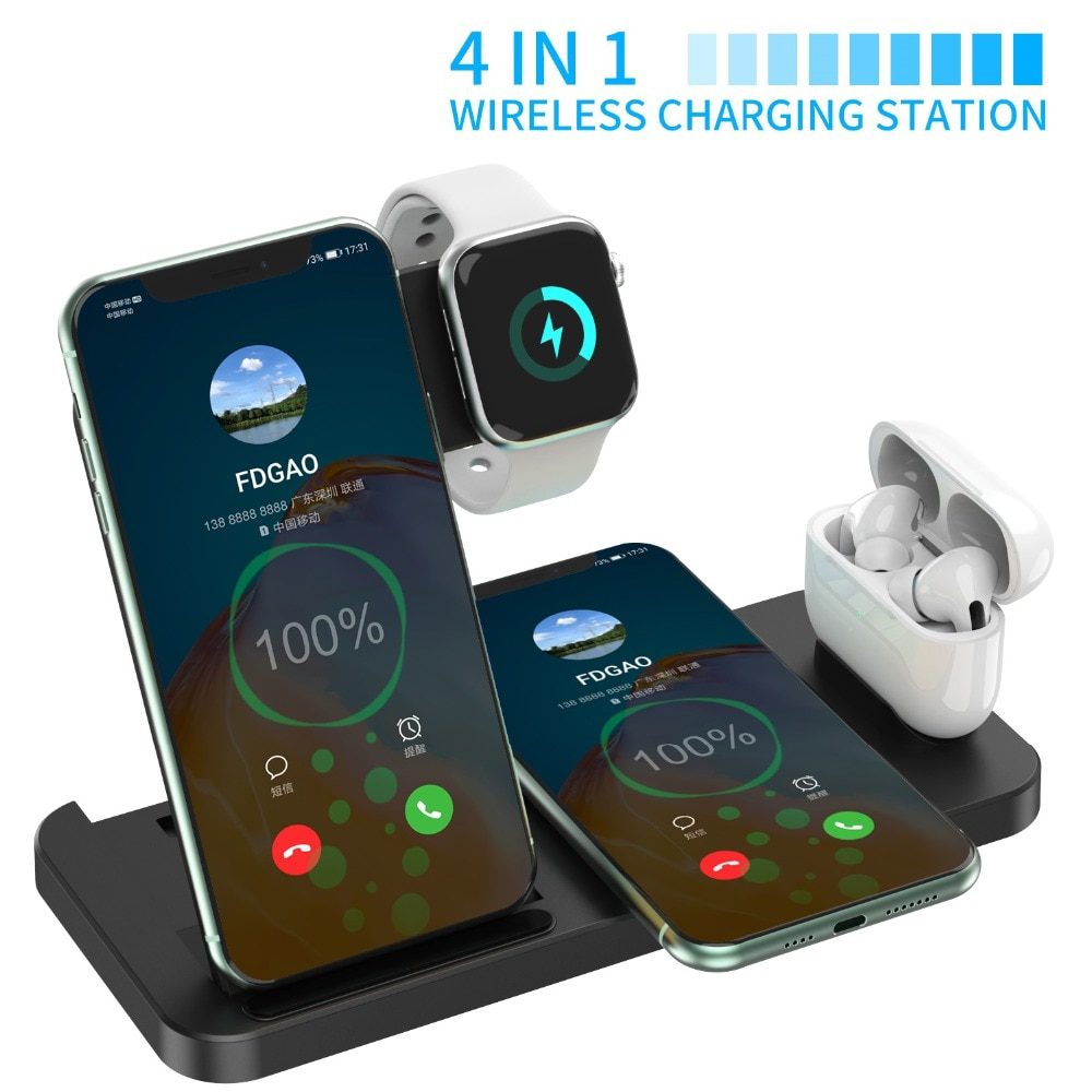 15W Fast Wireless Charger 4 in 1 Qi Charging Dock Station For iPhone 12 11 Pro XS MAX XR X 8 Apple Watch SE 6 5 4 3 AirPods Pro