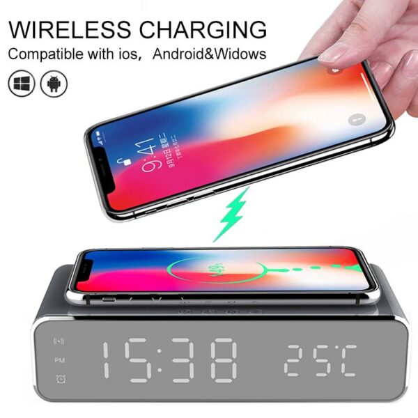 LED Desk Alarm Clock with Thermometer and Wireless Charging Pad LED Desk Alarm Clock with Thermometer and Wireless Charging Pad