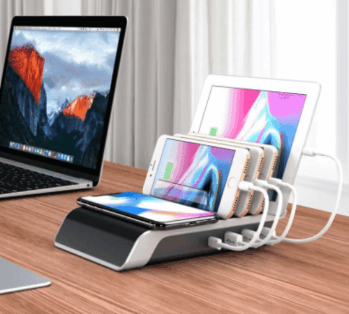 Multi-Device Wireless Charging Station with 4 USB Ports and Qi-Certified Pad