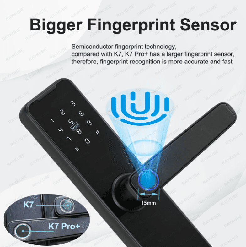 Biometric Fingerprint Door Lock K7 Professional+ Black Smart Lock Tuya App Distant Unlocking Keyless Lock Digital Door Lock