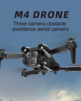 Compact foldable M4 4K RC drone with triple HD camera, shown with arms folded, perfect for travel photography and capturing 120° wide-angle shots. 